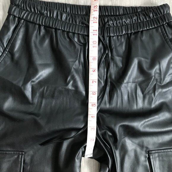 Zara Faux Leather Jogger Pant Black Pockets Drawstring Elastic Waist Womens S - Picture 4 of 8